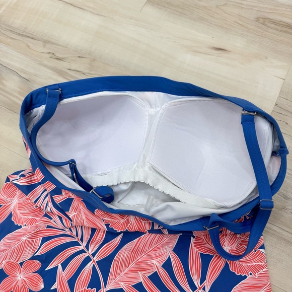 Lands End pink blue coral tankini swim top built-in bra, no underwire Sz 14 - Picture 3 of 4